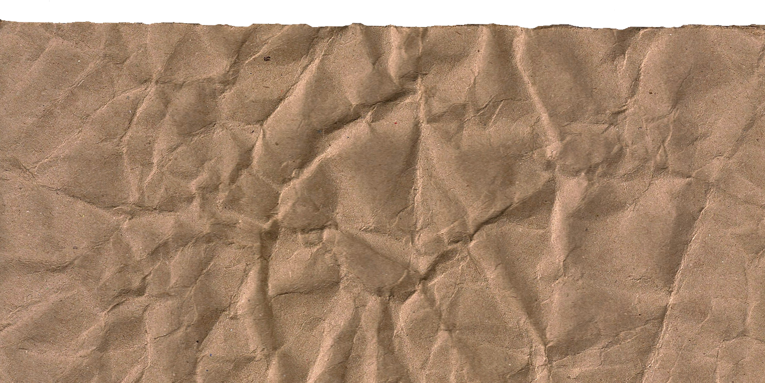 Brown Crumpled Kraft Paper with One Straight Ripped Edge